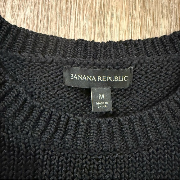 Banana Republic Sweater Women M Black Nylon Short Sleeves Cropped Coastal Beach - Picture 4 of 8